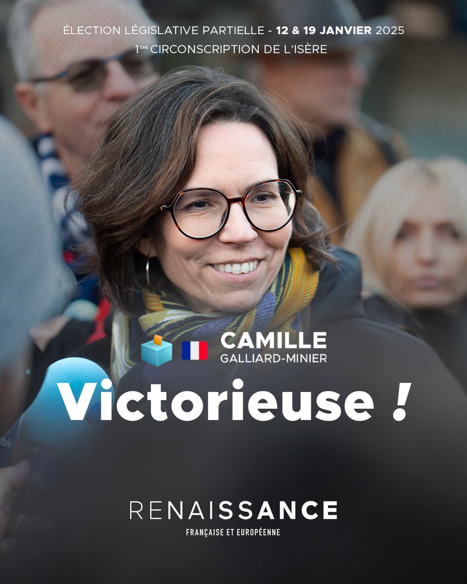 Toutes nos félicitations à Camille Galliard-Minier qui l’emporte dans l’Isère face un candidat de la France insoumise. 👏🇫🇷

Les Français ne s'y trompent pas. Au chaos des extrêmes, nos compatriotes préfèrent le travail, de l'action et une France en paix. 

Nos idées et nos