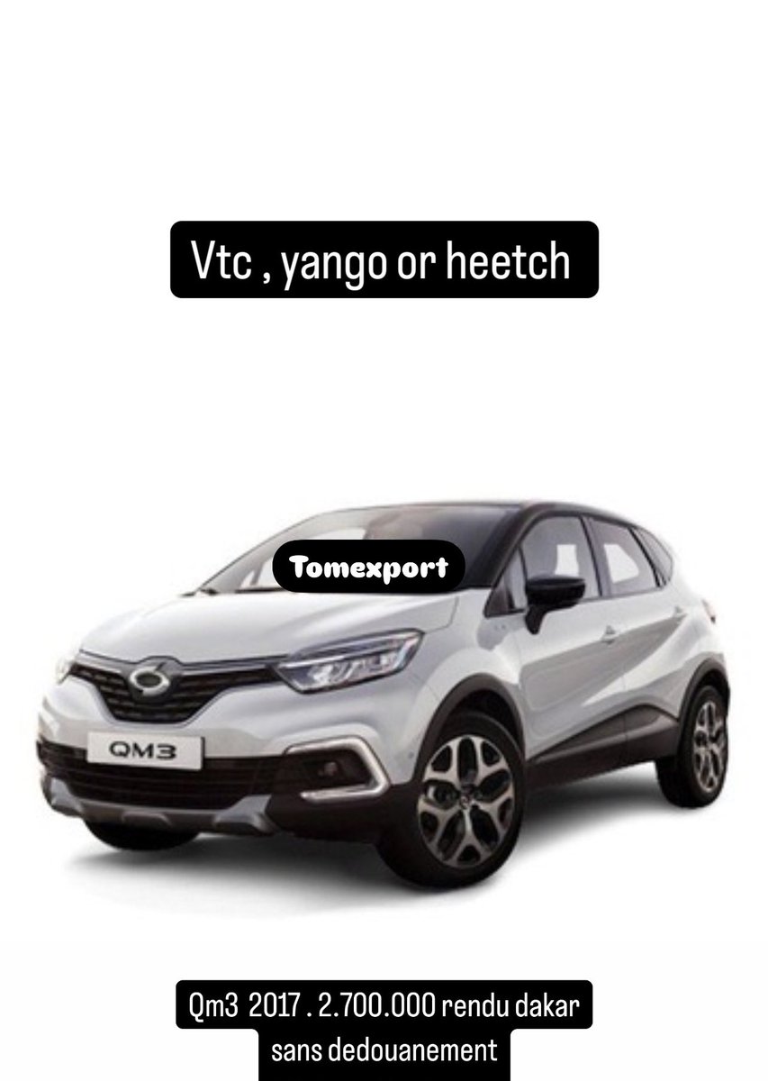 opTomisst's tweet photo. Renault qm3
Cylindre 1600 cm3
Année 2017
Source d'énergie Gasoil Transmission Automatique Année 2017
2.700.000 rendu dakar sans dedouanement
 une ou deux voitures dites moi en dm que je vous mette sur une liste

Si vous etes revendeur commission de 250000cfa/ voiture https://t.co/GJpf9Bpl3W