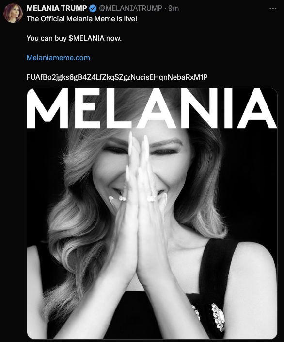 BREAKING: Donald Trump has just retweeted the Melania Trump coin, $MELANIA, that was just launched.