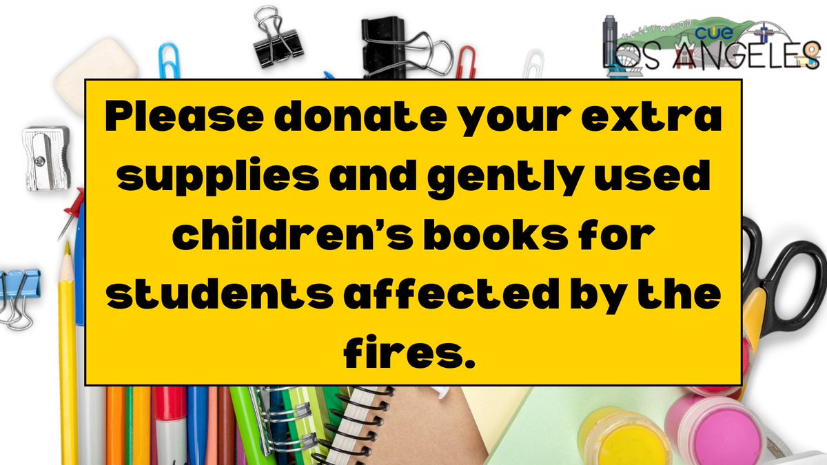 We are collecting supplies and books for students impacted by the fires. #ABCIgnite attendees, bring your donations to the CUELA booth. Not registered for Ignite yet?  Visit abcusd.us/ignite for info and reg.  
 🎉 Use our code ABCCUELA for 20% OFF!