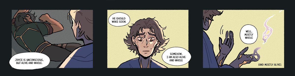 Finished a little prequel from Viktor's POV to my #jayvik comic (in which they end up Somewhere Else but Viktor is still (seemingly??) trapped in his Arcane Herald form)