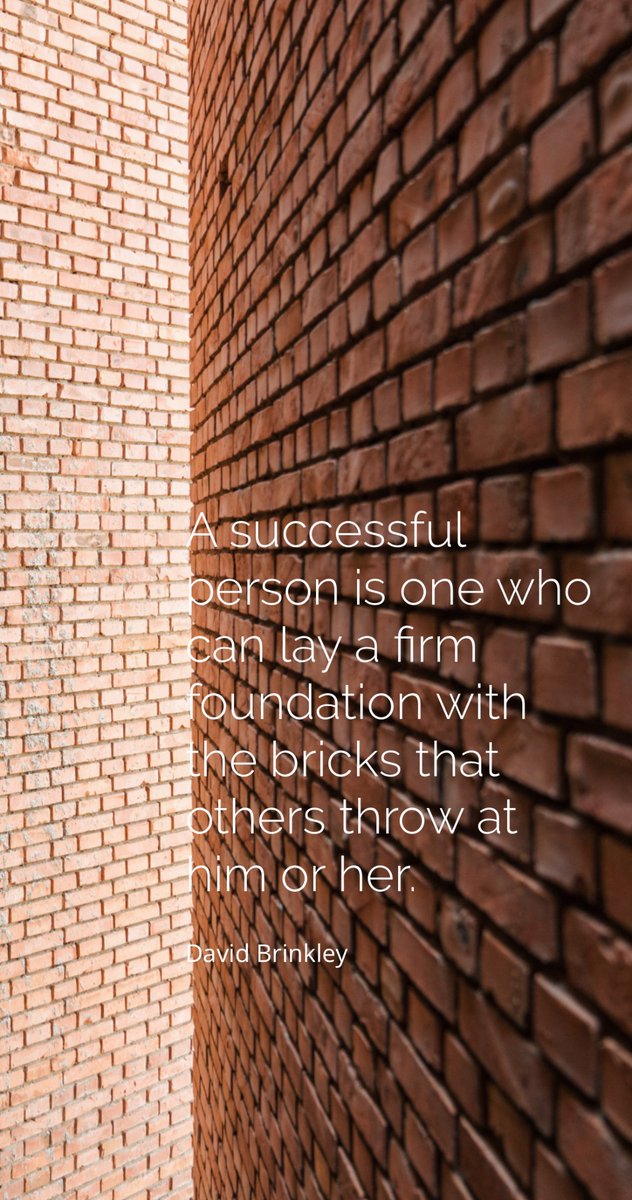 “A successful man is one who can lay a firm foundation with the bricks others have thrown at him.”
- David Brinkley #quoteoftheday