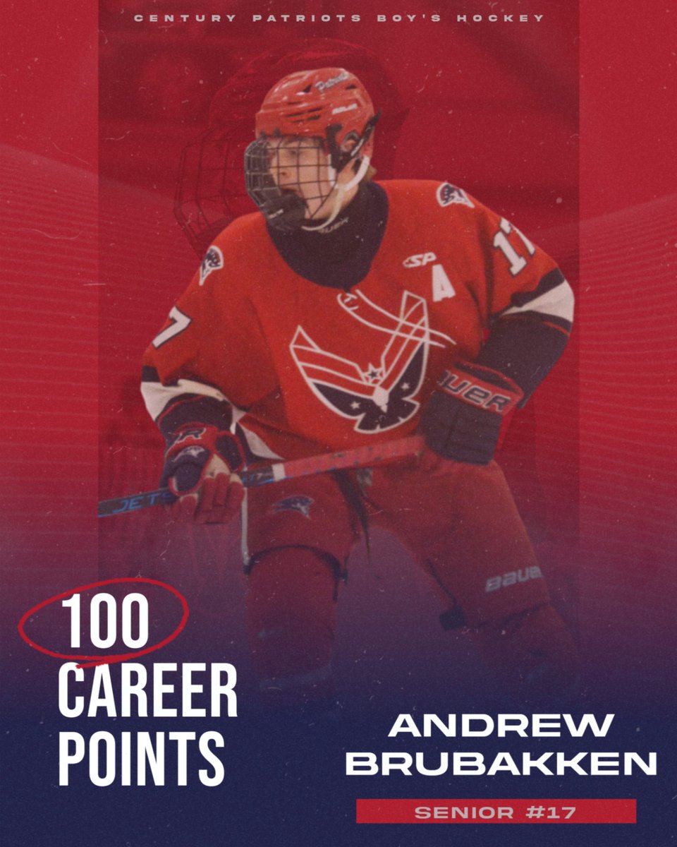 chspuck's tweet photo. Congrats to Senior forward Andrew Brubakken on joining the Century Patriots 100 career point club! https://t.co/xbY3pad83o