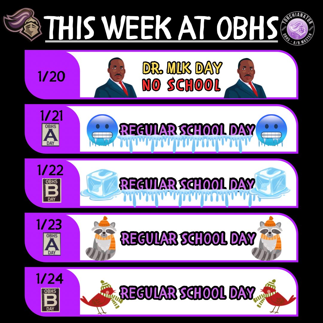 Stay warm. And if you can help shovel, then help. Stay safe. See you Tuesday, Knights! <a href="/obhs_announce/">OBHS Announcements</a> <a href="/FazioSally/">Mrs. Fazio 💜</a>