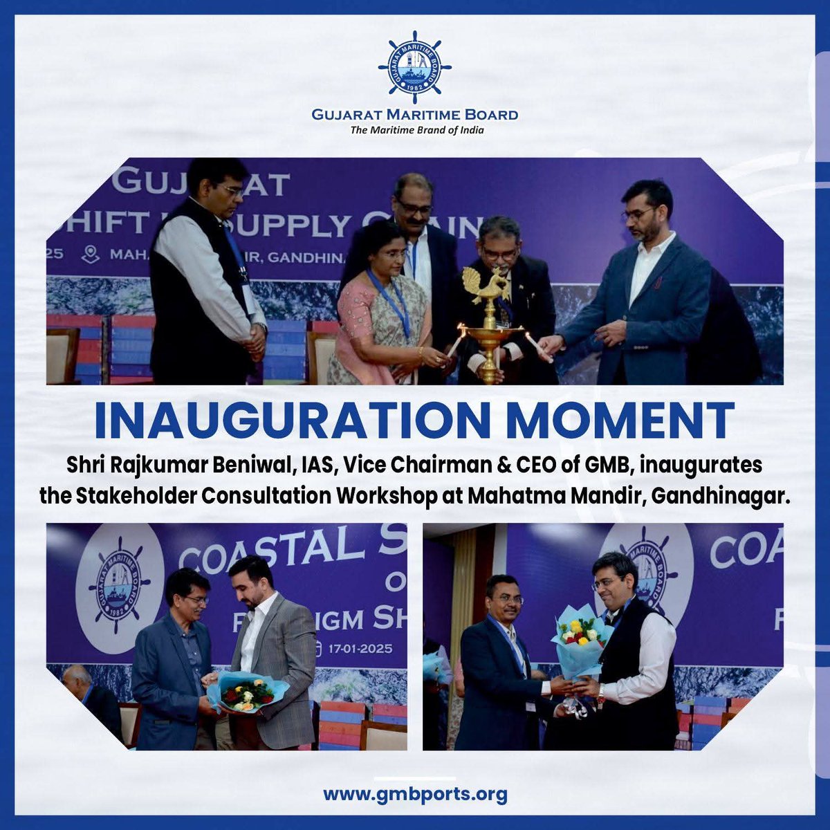 Captbladva's tweet photo. #GujaratMaritimeBoard (GMB) successfully hosted a Stakeholder Consultation Workshop today at Mahatma Mandir, engaging  industry leaders, policymakers &amp;academia. The event highlighted strategies to boost coastal shipping in Gujarat &amp; integrate it with India’s logistics ecosystem. https://t.co/kSHXLtXGUf