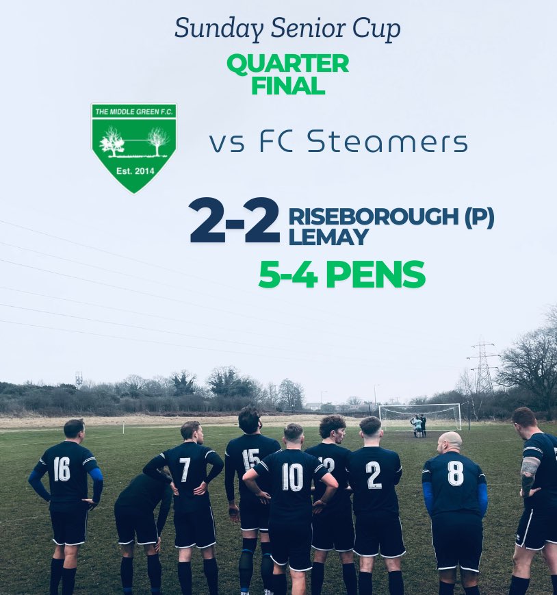 The Middle Green FC (@themiddlegreen) on Twitter photo Semi final awaits 🏆….
2-0 down with 20 minutes to go….
Huge turnaround to win on pens. A real squad game this morning and all 5 pens dispatched 👏🏻
Motm - <a href="/s1brooks/">sam brooks</a> Semi final awaits 🏆….
2-0 down with 20 minutes to go….
Huge turnaround to win on pens. A real squad game this morning and all 5 pens dispatched 👏🏻
Motm - <a href="/s1brooks/">sam brooks</a>