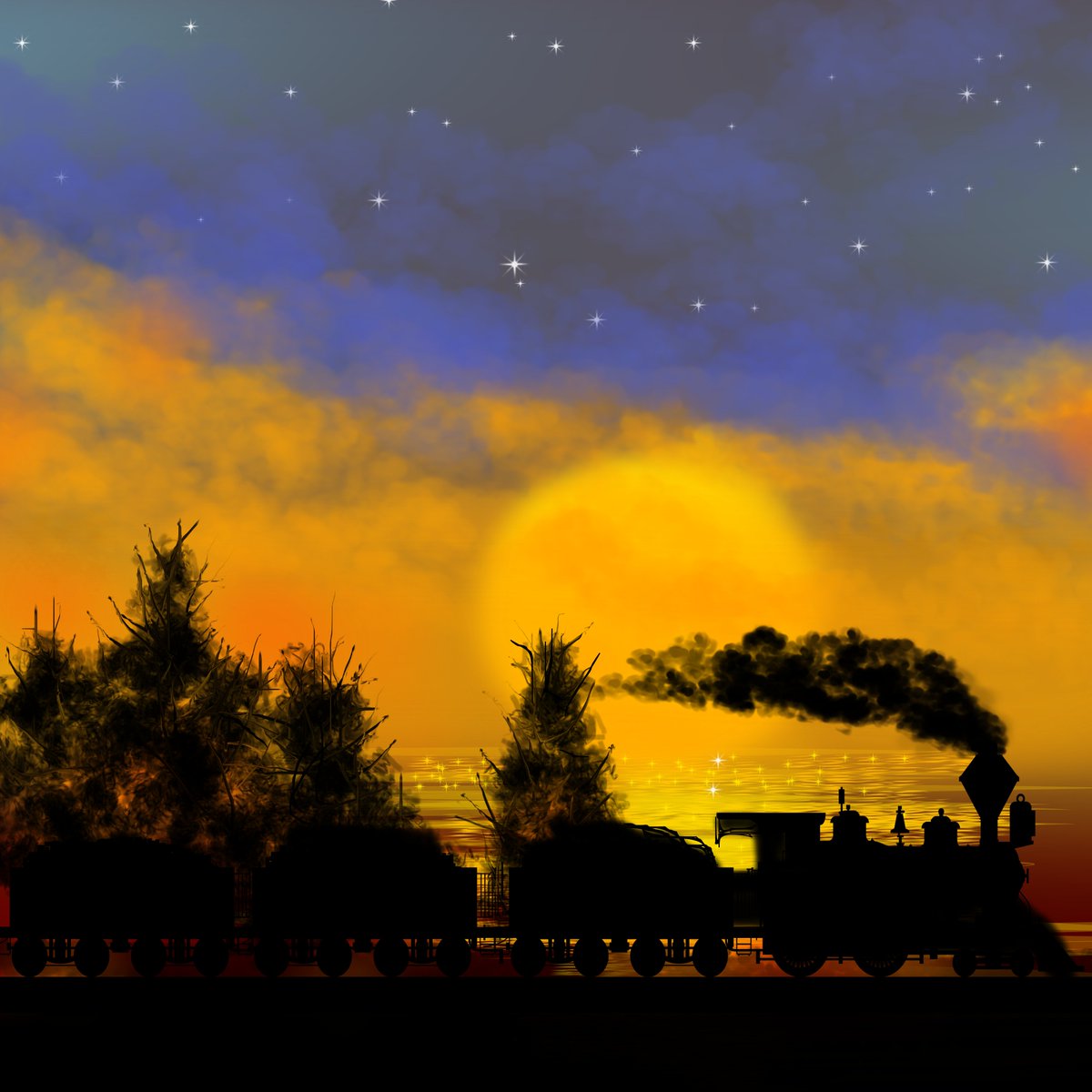 #digitalart #DigitalArtist #digitalartwork #artworks #art #train #sunset 🌇🚂