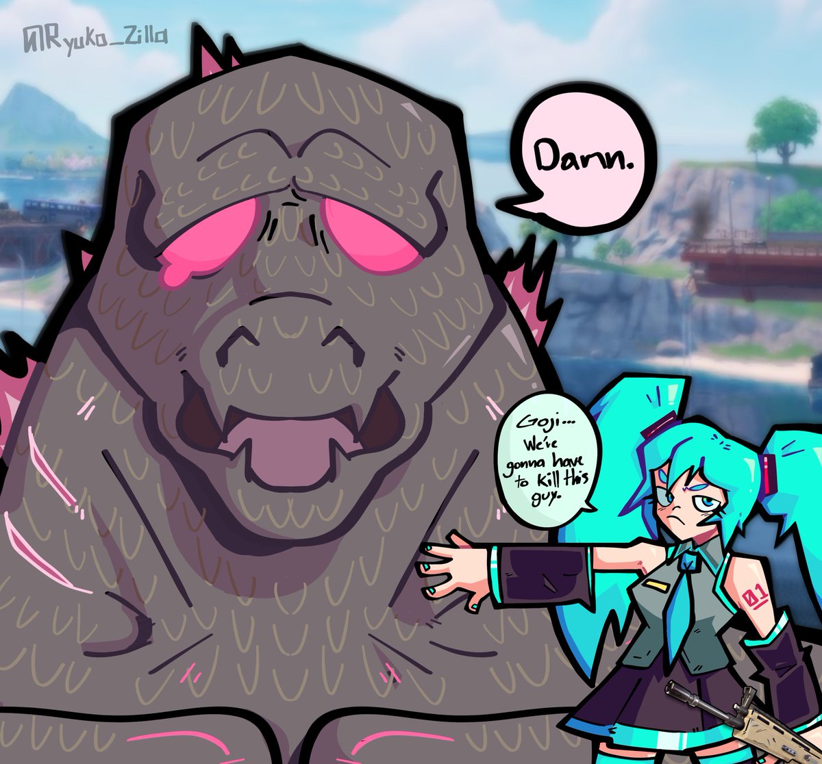 KulSkelet0n's tweet photo. Leave him alone, my baby doesn't want to kill anyone 😭
@FortniteGame
#HatsuneMiku #HatsuneMikuArt #FortniteArt #Godzilla #Vtuber #Vocaloid #Kaiju #tiktokban https://t.co/x1dQSwltya