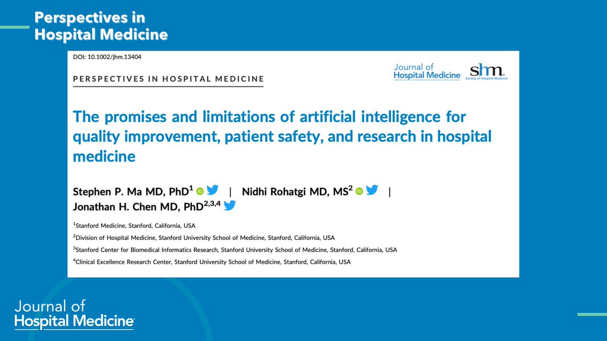 Journal of Hospital Medicine (@jhospmedicine) on Twitter photo What are the key barriers to the use of AI for QI and research in hospital medicine? This article discusses implementation, human-computer interactions, and transparency. S. Ma MD PhD et al.
🔗: doi.org/10.1002/jhm.13…
✍️: <a href="/StanfordHospMed/">Stanford Division of Hospital Medicine</a> What are the key barriers to the use of AI for QI and research in hospital medicine? This article discusses implementation, human-computer interactions, and transparency. S. Ma MD PhD et al.
🔗: doi.org/10.1002/jhm.13…
✍️: <a href="/StanfordHospMed/">Stanford Division of Hospital Medicine</a>