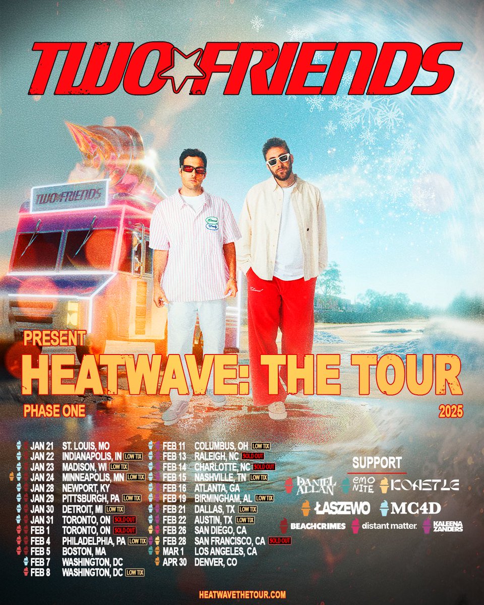 it’s officially Heatwave Tour
 week 1 baby

most cities sold out or low tickets 🤝

twofriendsmusic.com/tour