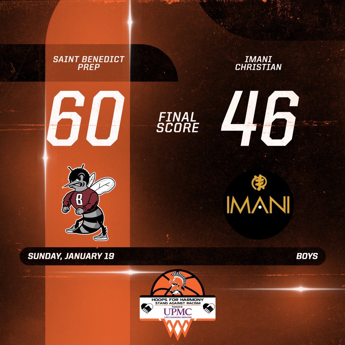Saint Benedict Prep shows their strength with a 60-46 win over Imani Christian! 🏀💪 Both teams brought their A-game to the #HoopsForHarmony showcase. Amazing effort and sportsmanship on display! 👏🔥