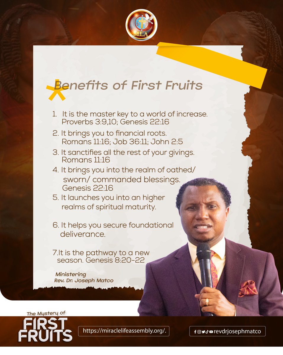 Message Title: The Mystery Of First Fruits
Facts about First Fruits
1. The first and the best is not yours, it is God's. Exodus 13:2, 12
2. First fruits is a holy thing. Ezekiel

#firstfruits
#januarywondermonth
#revmatco
#SundayService
#21daysofprayerandfasting