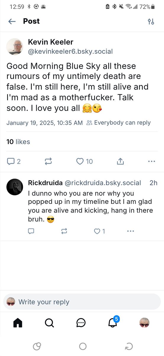 This was posted on Bluesky this morning. As much as I wish it were true, I believe that dear @Kevin_Keeler6 has indeed passed. Can someone please confirm? If so, some sicko has hacked his account there.