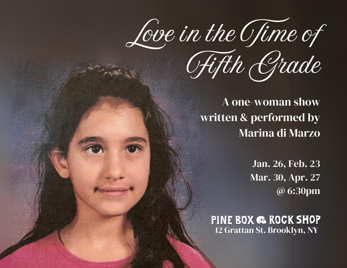 Next Sunday, January 26th,  Come watch Marina @mloladi workshop her latest project, "Love in the Time of Fifth Grade," where she explores why she hit her sensual peak in elementary school -- and how her dating life crumbled after puberty.
6:30PM Free admission. Donations welcome