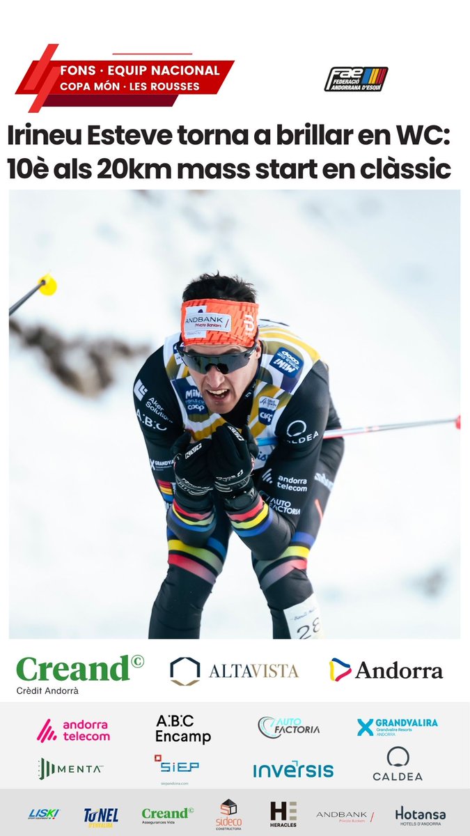 Federació Andorrana d'Esquí (@faeandorra) on Twitter photo FONS · <a href="/EsteveIri/">Iri Esteve Altimiras</a> torna a brillar ✨ a la Copa del Món amb la 🔟ª posició als 20km mass start en clàssic.
INFO ✅ fae.ad/index.php?opti… FONS · <a href="/EsteveIri/">Iri Esteve Altimiras</a> torna a brillar ✨ a la Copa del Món amb la 🔟ª posició als 20km mass start en clàssic.
INFO ✅ fae.ad/index.php?opti…
