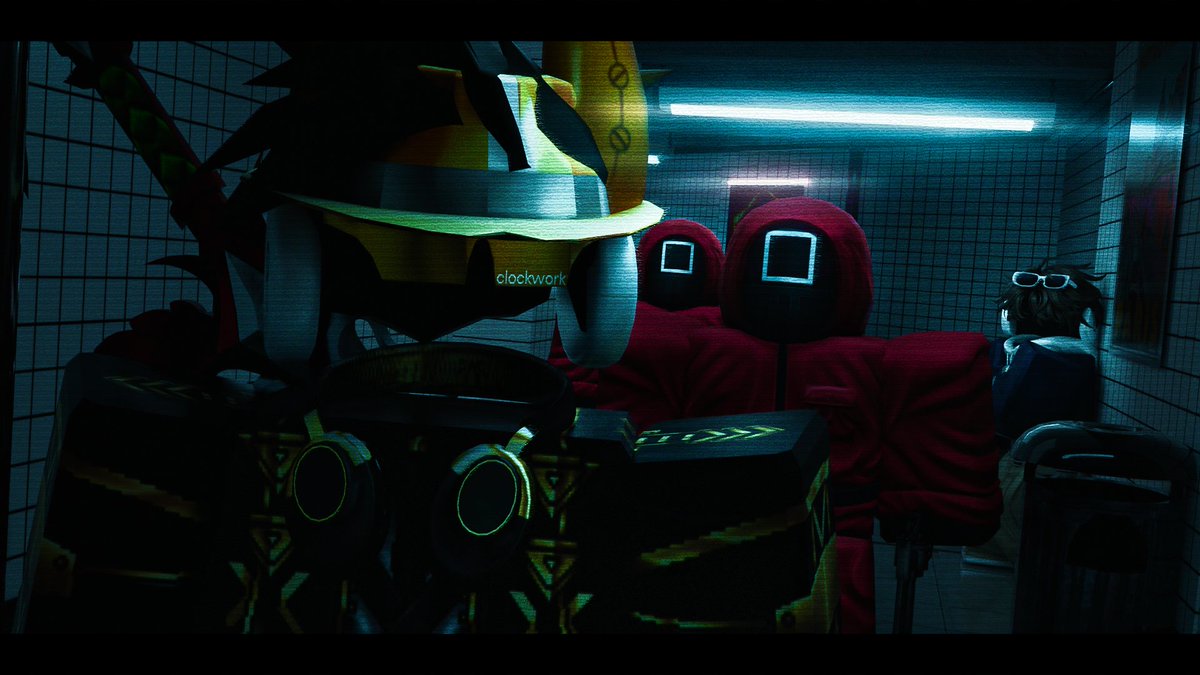 Z4JC0's tweet image. "Uh oh, we got a problem"
the squid guards artwork i had fun working on this 🦑
note: "this is not low quality.. its just some tv/cinematic effect"
#Roblox #RobloxDev #RobloxGFX #RobloxArt