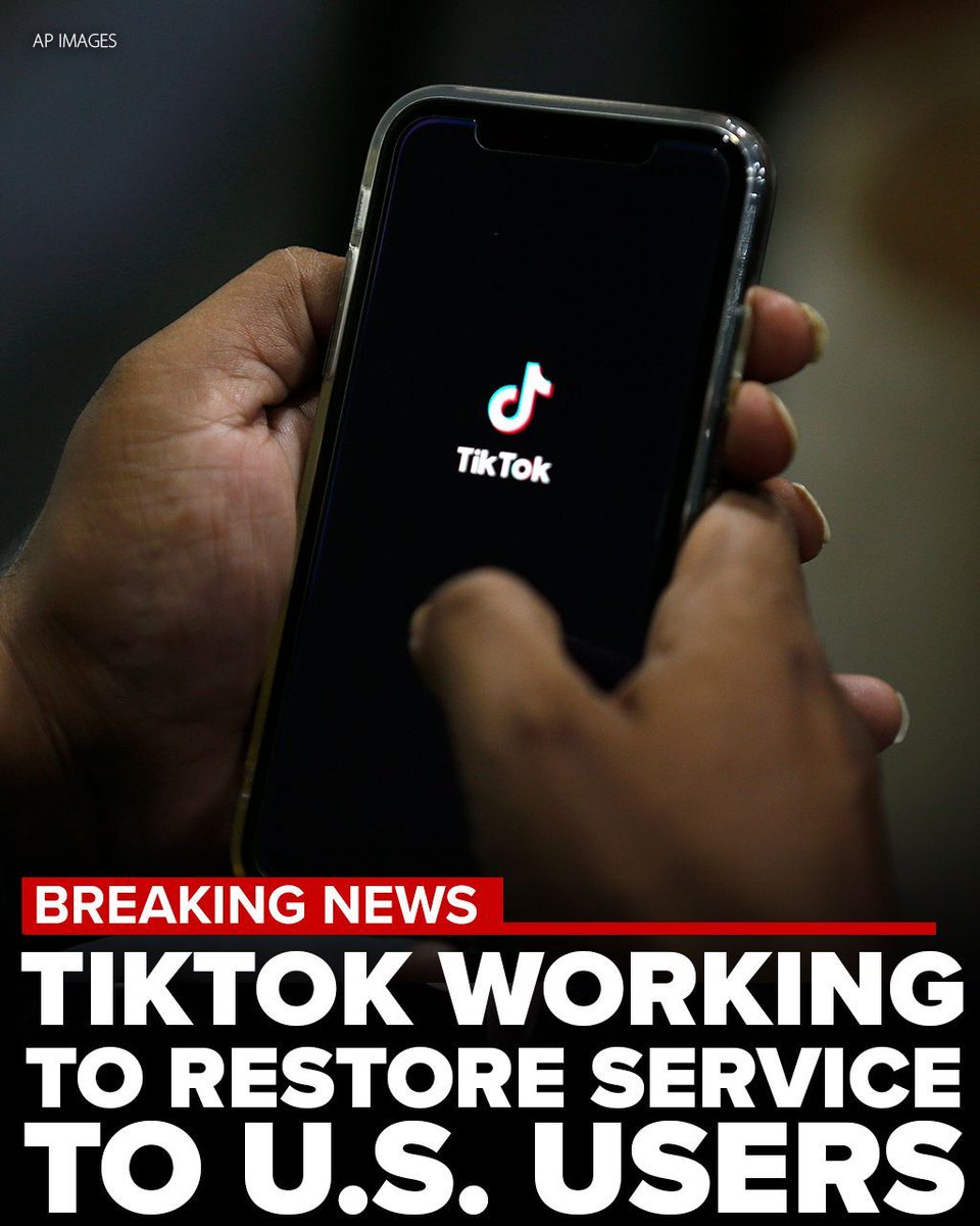 KristyTallman's tweet photo. 🚨‼️TikTok Working to Restore Service for U.S. Users

TikTok announced on Sunday via X that it is "in the process of restoring service" to users across the United States.

#TikTok #SocialMedia #ServiceUpdate #BreakingNews #TechNews #USUsers #TikTokUpdate #X #DigitalConnectivity #TrendingNow