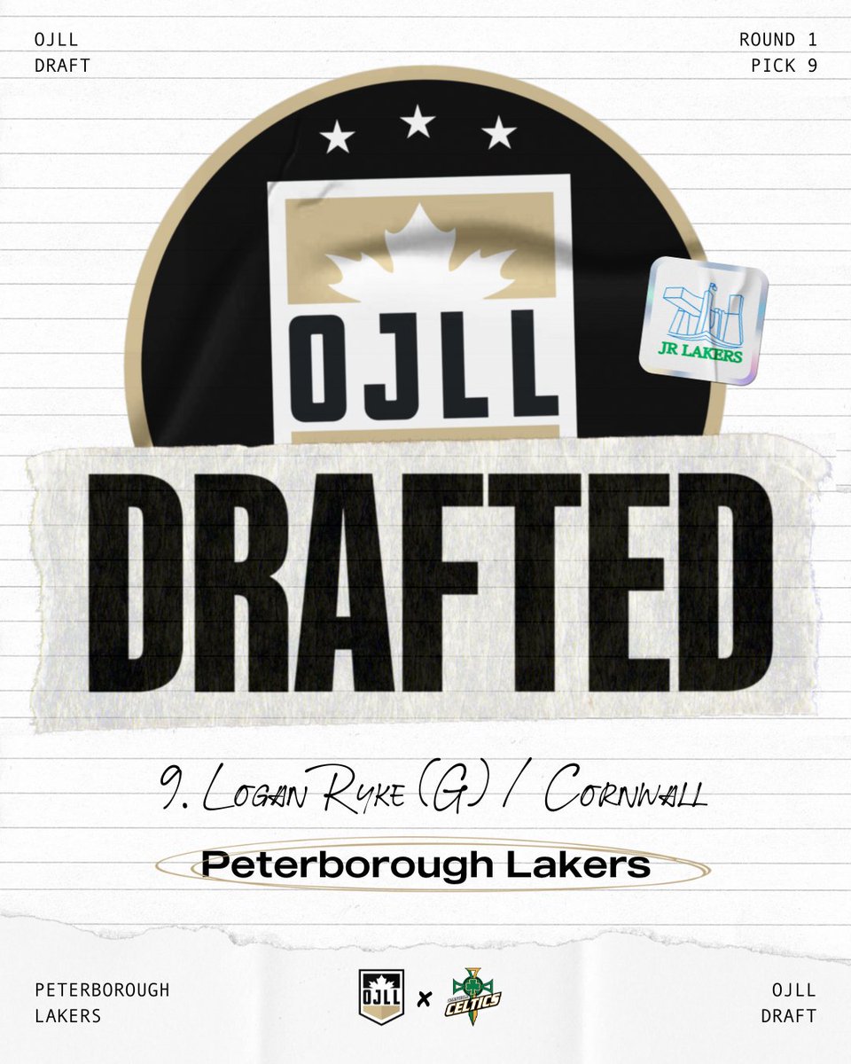 With the 9th pick in the #OJLLDraft, <a href="/PtboJrLakers/">Ptbo Jr. A Lakers</a> selects Goaltender Logan Ryke from Cornwall <a href="/CelticsLacrosse/">CornwallLacrosse</a>