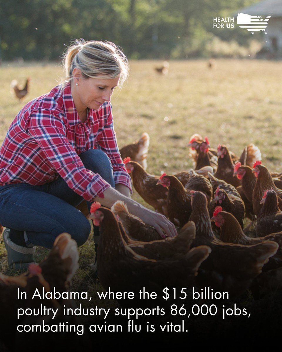 In Alabama, where the $15 billion poultry industry is a cornerstone of the economy and supports 86,000 hardworking Americans, combatting avian flu is essential to protecting jobs.  #HealthforUS