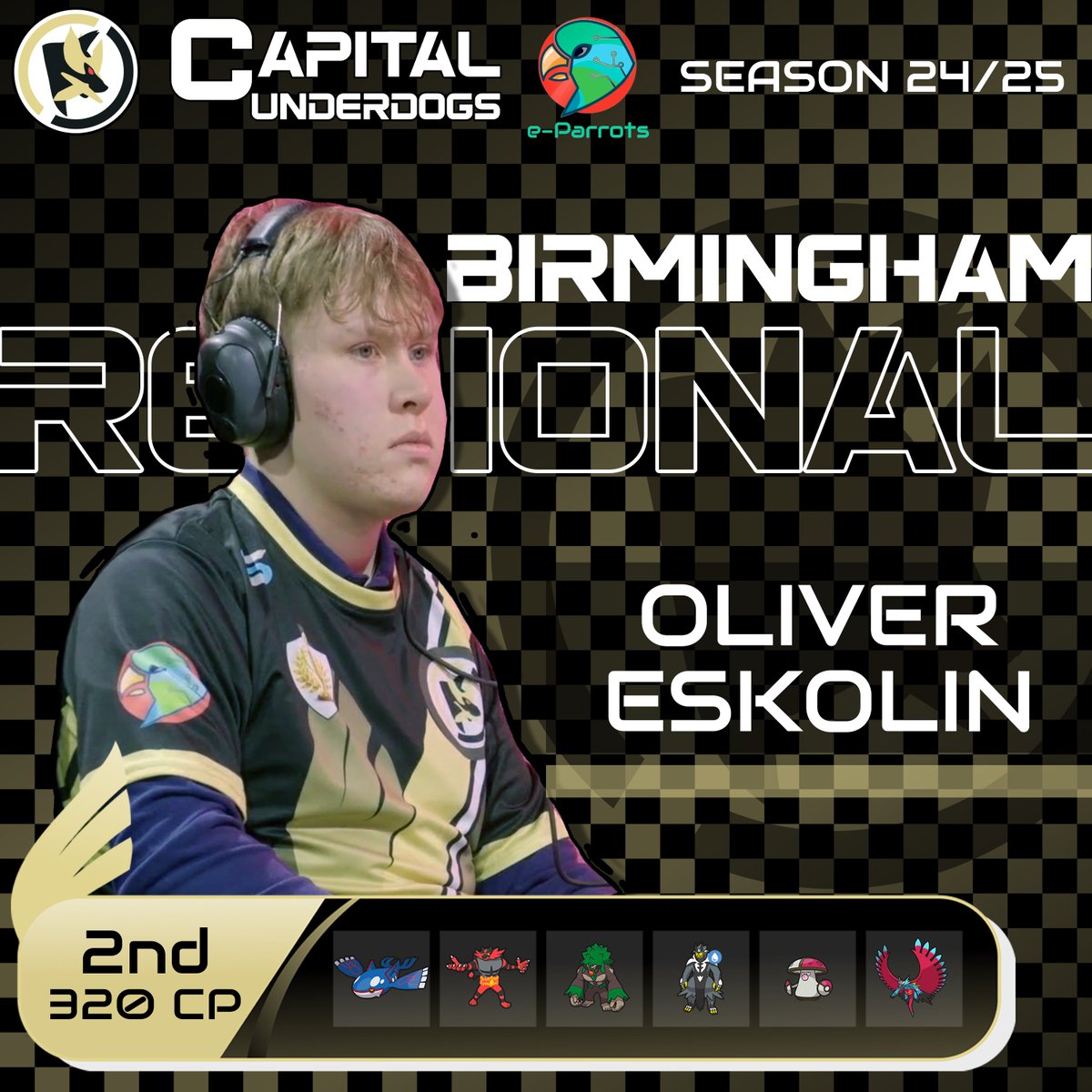 eparrots_'s tweet photo. Our @OweVGC cloesed in 2nd position at the Birmingham Regional Championship, after a very unlucky final. We are proud of you Oliver, GG for the amazing run 💛🐺🖤🦜
The #roadtoanaheim continues!

#DajeUnderdogs
#GoParrots https://t.co/YQP8Blbas1