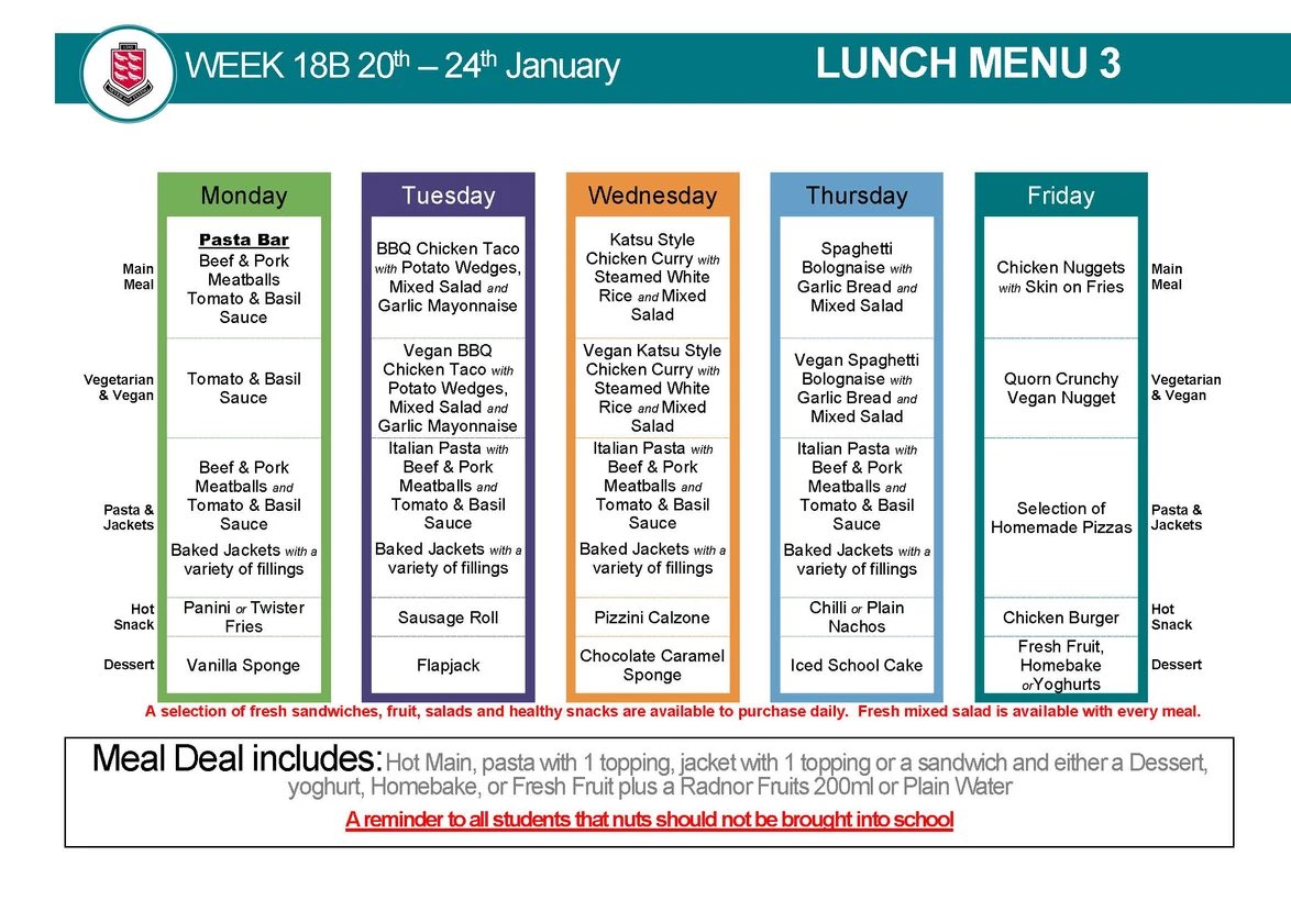 Lunch menu <a href="/PenistoneGS/">Penistone Grammar School</a> for week commencing Monday 20th January 😋