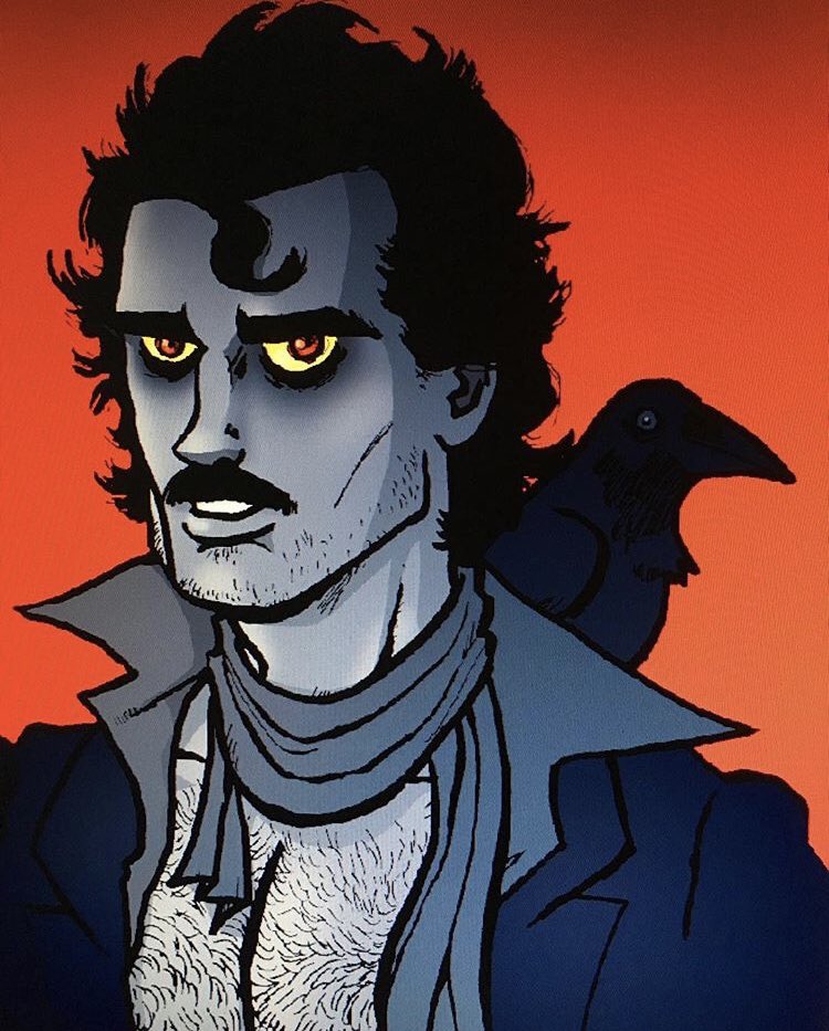 Happy birthday to macabre icon #EdgarAllanPoe born on this day in 1809.
#haunteddavidart #horrorbeefcake #poe #supportqueerart #queerartist #nevermore #mustache #gothguy