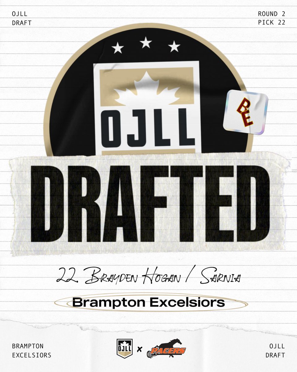 With the 22nd pick in the #OJLLDraft, <a href="/JRAExcelsiors/">BramptonJRAExcelsiors</a> selects Brayden Hogan from <a href="/SarniaPacers/">Sarnia Pacers Lacrosse</a>