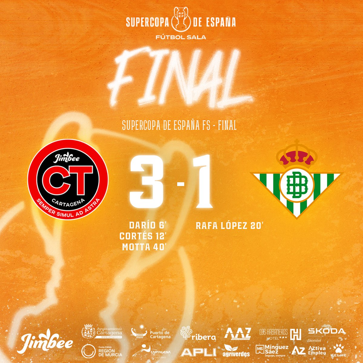 ⏰ 40' | 3-1 | 🏁✅ FINAAAAAAL SOMOS SUPERCAMPEONES DE ESPAÑAAAAAA 🏆🏆

DIIIOOOOOSSSSSSS 🤯🤯🤯

🔝🏆🇪🇸 NUESTRA SEGUNDA SUPERCOPA. NUESTRO TERCER TÍTULO.

❤️🤍 Y JUNTO A VOSOTROS, AFICIÓN. GRACIAAAAAAAAAAAAAASSSSSSS ❤️🤍

#JimbeeBetis #SupercopaFS