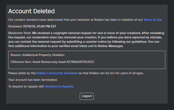 Jer3Dz's tweet photo. Last month one of my original #robloxugc accessories was stolen and the theft successfully DMCA'd my original variants I uploaded a day before he stole them

I have been emailing with a Roblox copyright agent to no avail as of yet, after they deleted 30 variants of my hat (1/6) https://t.co/NrbQo5S8MD