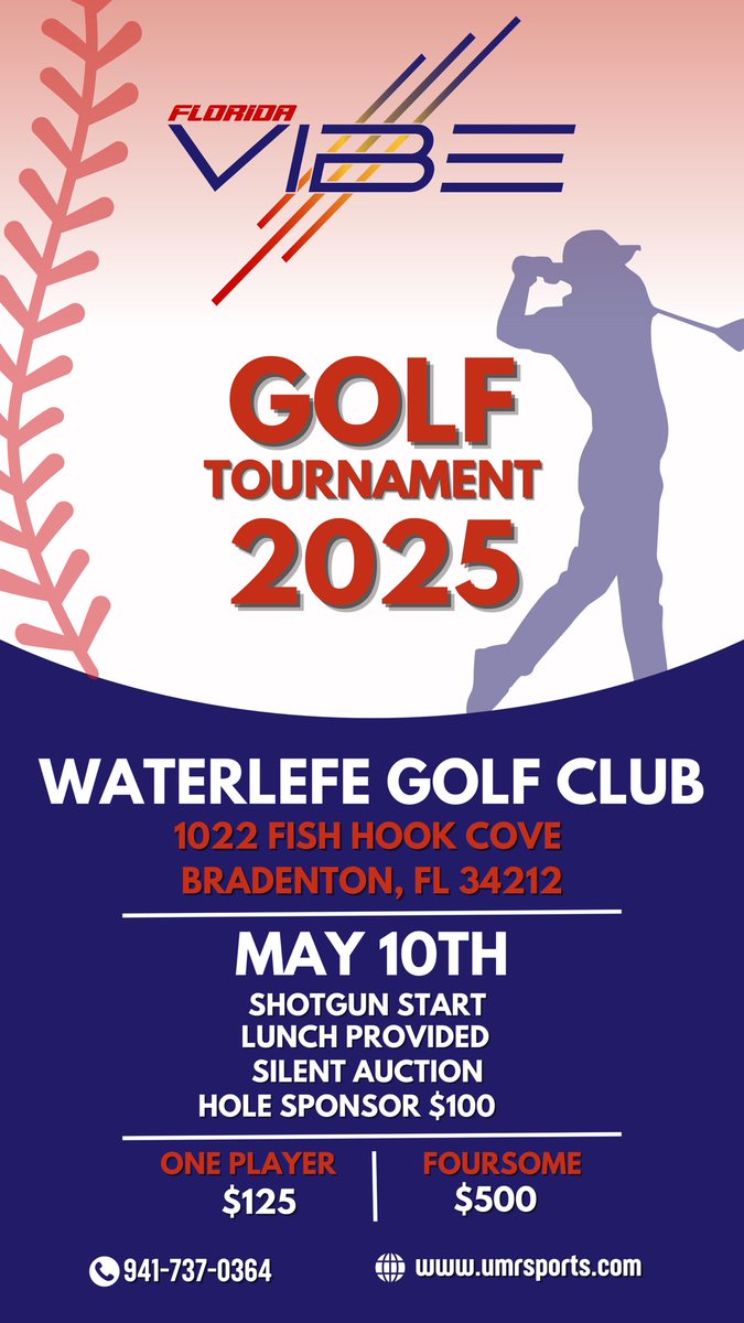 Coming May 10th, the 1st Annual Florida Vibe Golf Tournament‼️ 

Come join us for an amazing time at the beautiful private course at Waterlefe Golf Club in Lakewood Ranch, FL.  Support the VIBE Pro tour summer season, reserve your spot‼️

Register here: ⬇️
umrsports.com/event-details/…