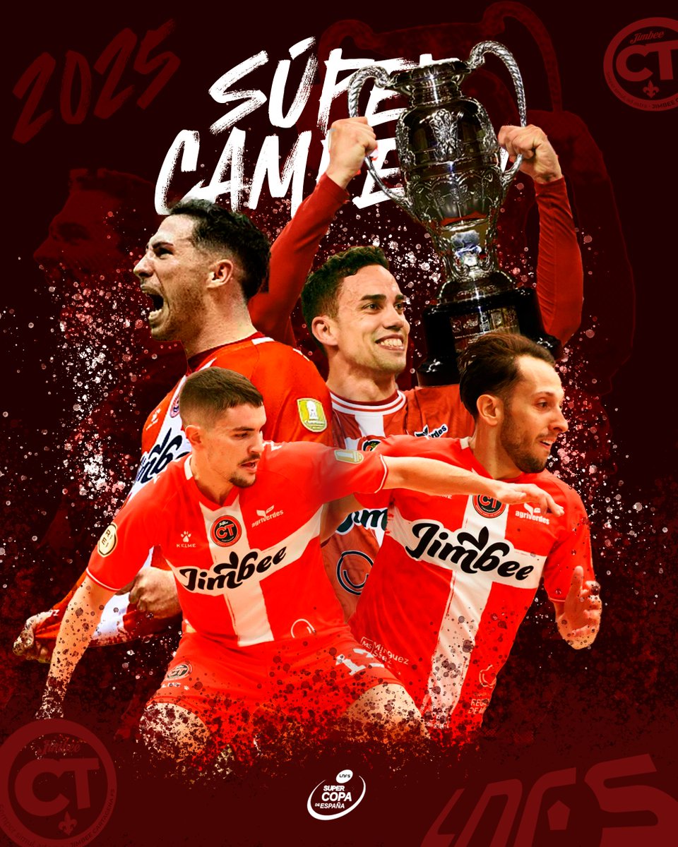 ligaprimefutsal's tweet photo. 🏆 𝑆𝑈𝑃𝐸𝑅𝑪𝑨𝑴𝑷𝑬𝑶́𝑵

❤🤍 @JimbeeCartagena repite título y gana su segunda #SupercopaLNFS de manera consecutiva

#LNFS #LigaFutsalProfesional https://t.co/IYloOzFFsf