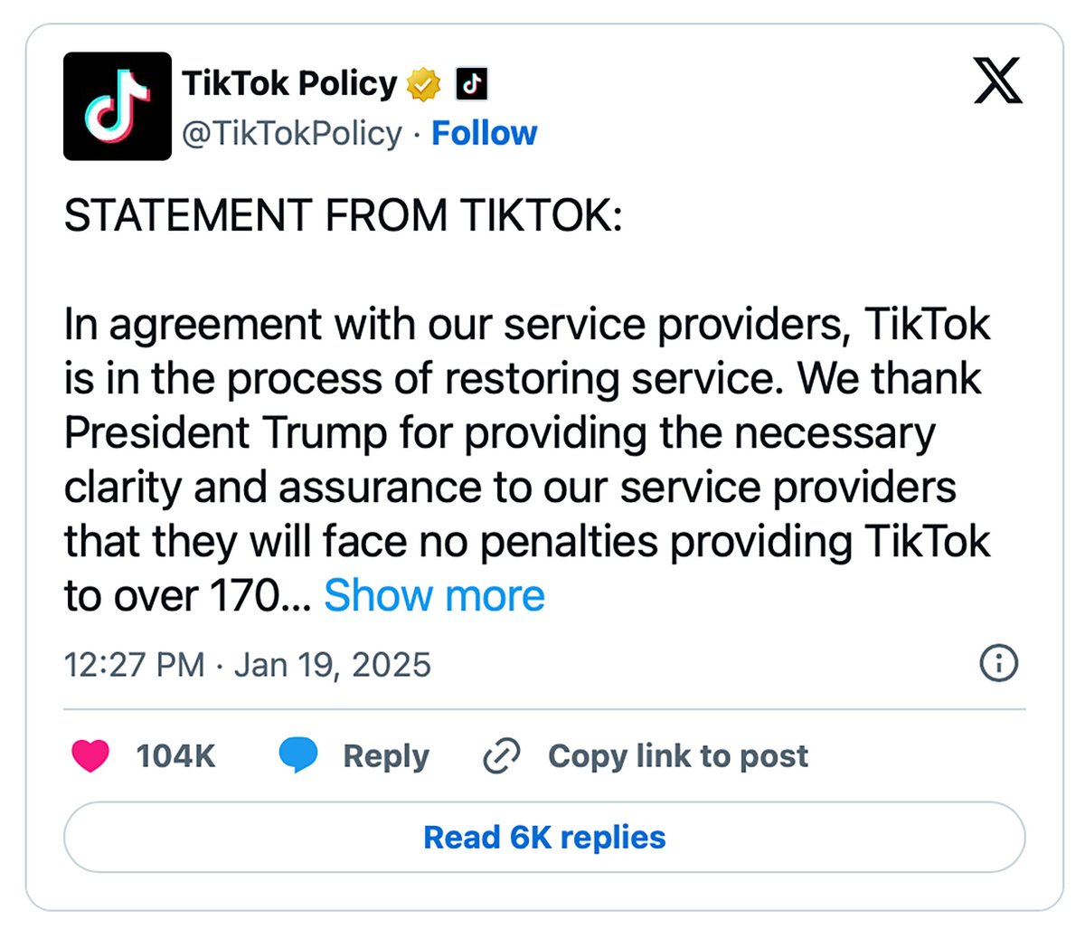 TikTok is Back Online in the US

After a brief shutdown, TikTok has begun restoring its services in the United States following a pledge by former President Trump to facilitate its return. 

The shutdown, triggered by federal action under the Protecting Americans from Foreign