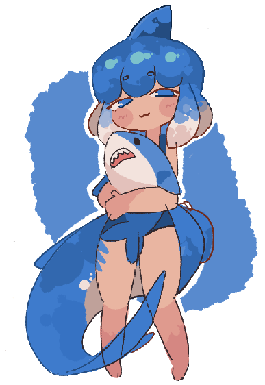 Shanyl cuddling her Blahaj! art by <a href="/siquesis/">Noqueno 🌳</a>