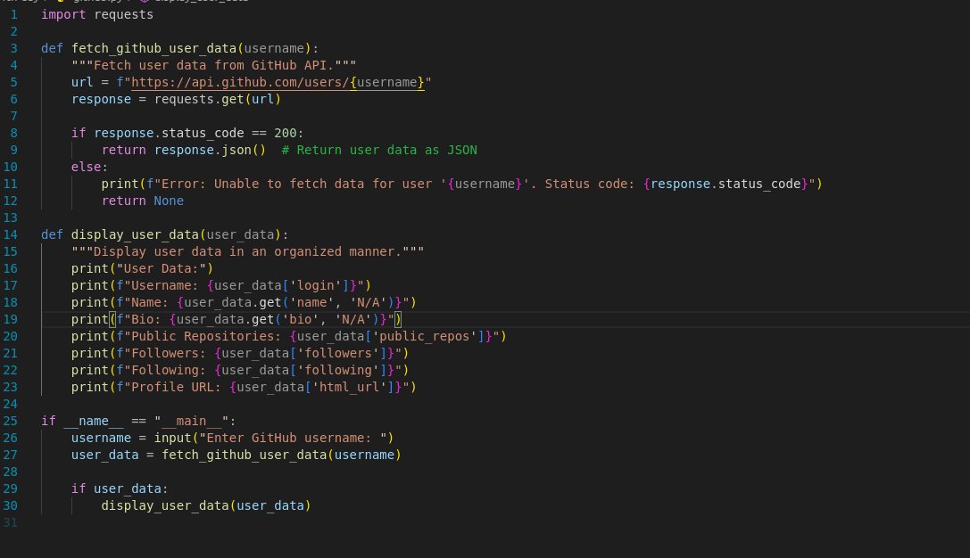zoecyber001's tweet photo. #90DaysofPython
Day 14 - Today i created a script that uses Github API to fetch user information from Github https://t.co/lPytWZRm0e