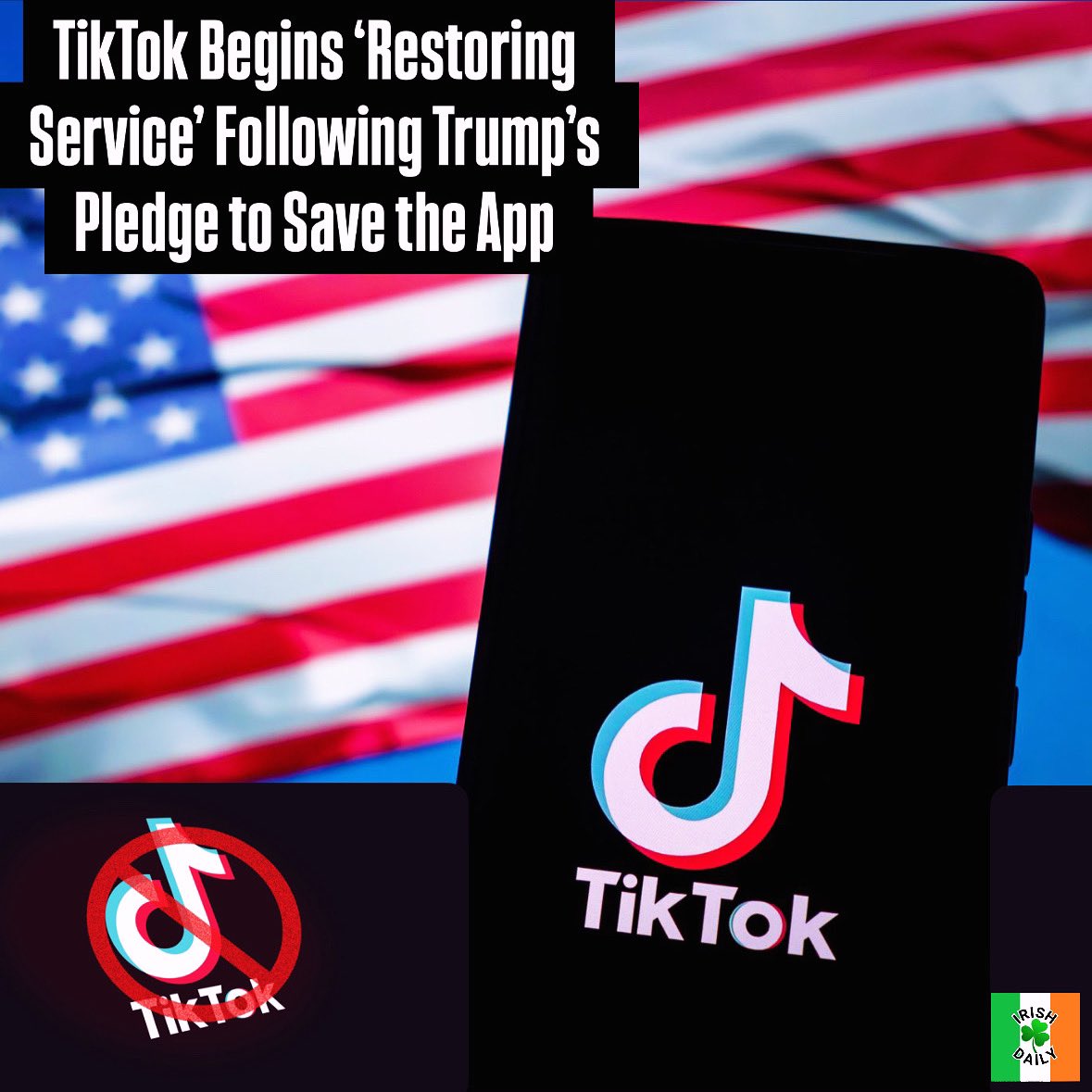 irishdaily_'s tweet photo. TikTok confirms it is “restoring service” as President-elect Trump pledges to extend the app’s ban deadline on his first day in office. Some of our TikTok followers in the US have already started commenting on our latest post#tiktok #tiktokban #us #socialmedia #irishdaily #news https://t.co/CElP9TPgZr