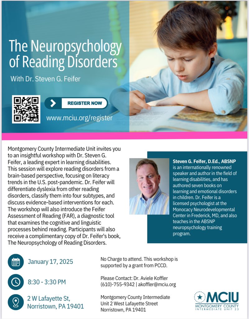 This past week, the MCIU hosted internationally renowned expert Dr.Steven Feifer. Montgomery county school psychologists learned up to date information about dyslexia &amp; other reading disorders. Dr. Feifer shared best practices for reading assessment &amp; evidence based interventions