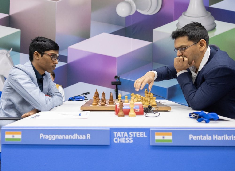 An all-Indian clash at #TataSteelChess saw R Praggnanandhaa emerge victorious against P Harikrishna in Round 2. Kudos to Pragg for the win and Hari for the fighting spirit!!

<a href="/rpraggnachess/">Praggnanandhaa</a> <a href="/HariChess/">Harikrishna</a> <a href="/FIDE_chess/">International Chess Federation</a> <a href="/aicfchess/">All India Chess Federation</a> <a href="/narendramodi/">Narendra Modi</a> <a href="/PMOIndia/">PMO India</a> <a href="/IndiaSports/">Dept of Sports MYAS</a> <a href="/Media_SAI/">SAI Media</a>