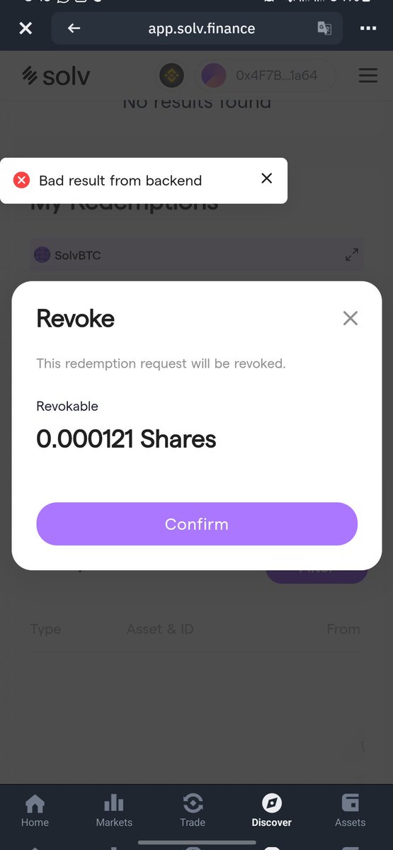 klever_fred's tweet photo. @SolvProtocol What is the meaning of this?

I've been trying to redeem my stake since the 17th but it keeps saying this.

What can I do please? https://t.co/alQ3K4O8Cq