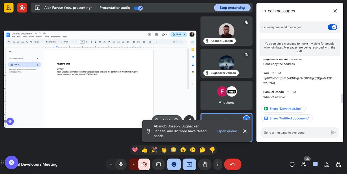 alexfavour's tweet photo. Tonights @SuperteamNG  Developers call we decided to start what we call prompt jam and we are basically live coding with about 40 developers in 5min although tonights task should be the most easy task 

see how many persons we have on the call https://t.co/bNbpjQN6YI