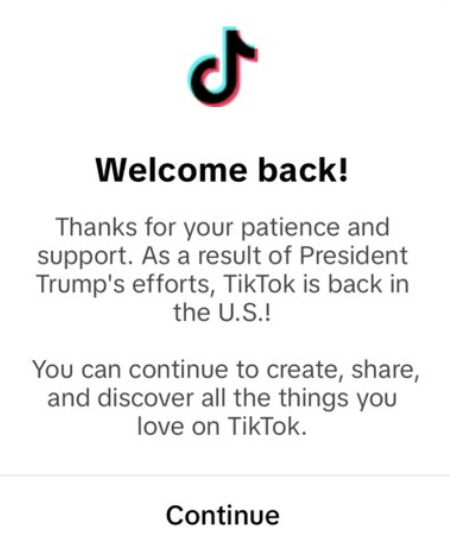 Phil_Lewis_'s tweet photo. TikTok users in the US are now seeing this message, in which the social media platform gives the man who started the effort to ban the app in the first place credit for 'saving it' https://t.co/96KK3waBGc