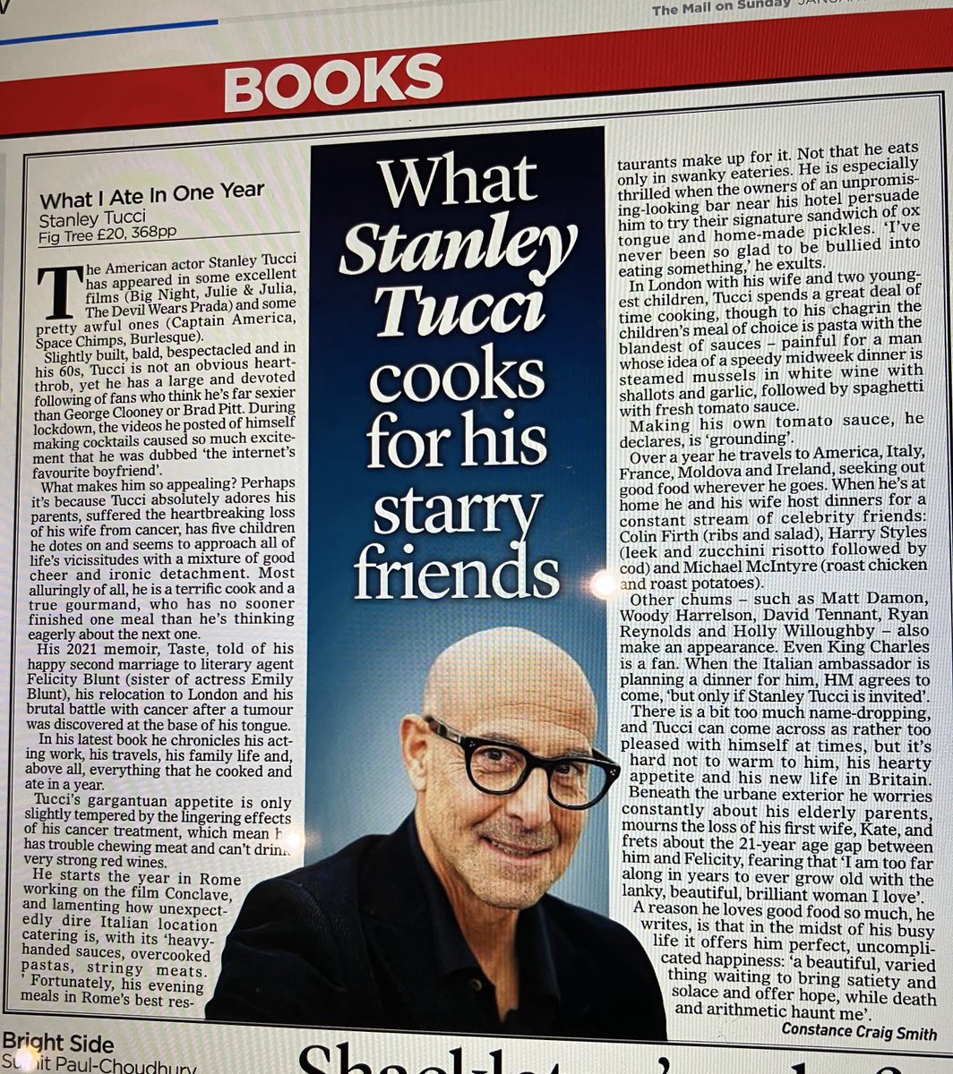 Concraigsmith's tweet image. My review in today’s Mail on Sunday of Stanley Tucci’s latest book. Who can resist a man who loves his food so much?