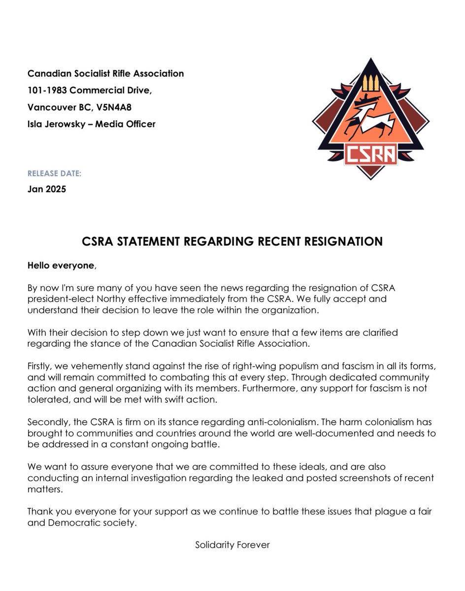 Please see our statement regarding the resignation of president elect Northy