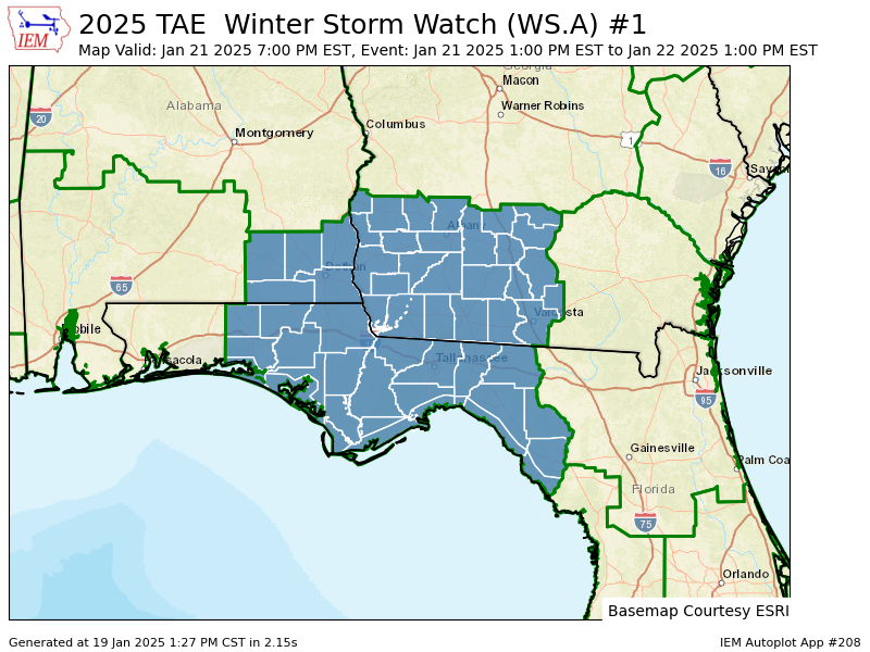 FloridaTropics1's tweet image. Winter Storm Watch has just been issued by @NWSTallahassee for much of the panhandle and Big Bend areas. Wow!