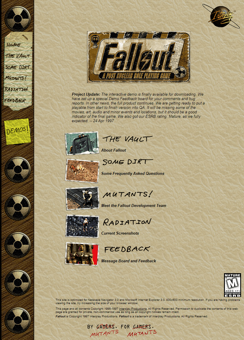 WebDesignMuseum's tweet photo. Fallout website in 1997

#WebDesignHistory https://t.co/ZzI0THhXSE