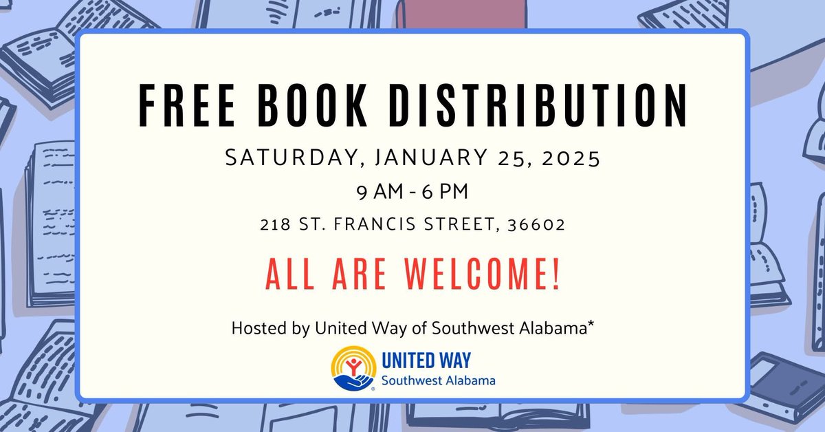 The United Way of Southwest Alabama will hold a free book distribution on Saturday, January 25, from 9 a.m. to 6 p.m. at its  offices at 218 St. Francis St. The books are sorted by grade and by their classification in the Accelerated Reader program. #LearningLeading