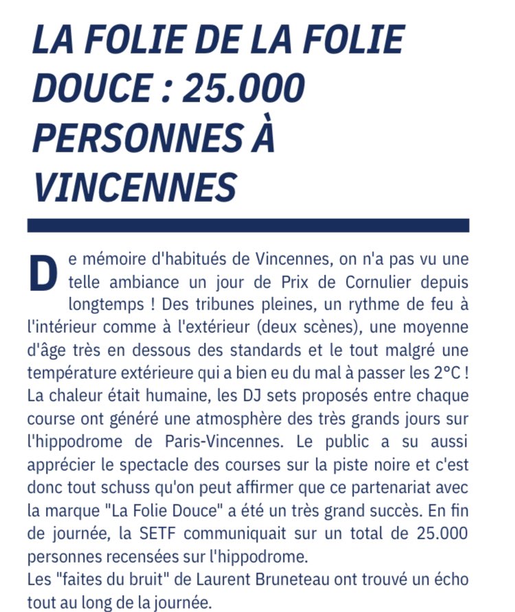 pbiane's tweet photo. #Equidia #PMU #Turf #FranceGalop #SETF #Quinté
Donc la SETF annonce une affluence de 25.000 personnes en ce dimanche de #Cornulier. On ne peut que s’en féliciter.
Dommage que, dans la foulée, les enjeux sur l’hippodrome n’aient pas été communiqués. https://t.co/BBl63Ivqq7