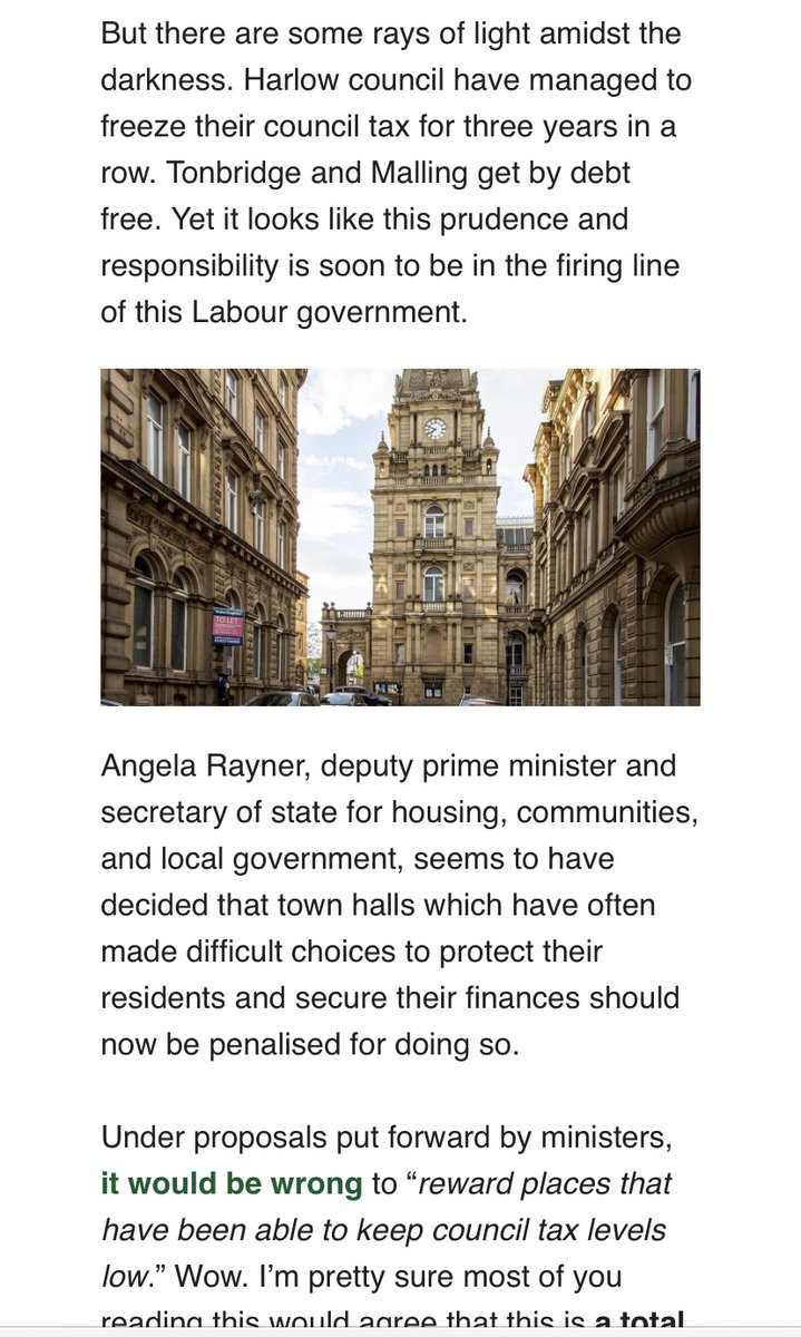 Delighted to see <a href="/HarlowCouncil/">Harlow Council</a> managing to freeze council tax for the last 3 years as highlighted here by <a href="/the_tpa/">TaxPayers' Alliance</a>. Their reward?  To lose approximately 30%  of their <a href="/mhclg/">Ministry of Housing, Communities & Local Gov</a> core spending grant next year because of it. Just bonkers! <a href="/AngelaRayner/">Angela Rayner</a> <a href="/JimfromOldham/">Jim McMahon OBE MP</a>