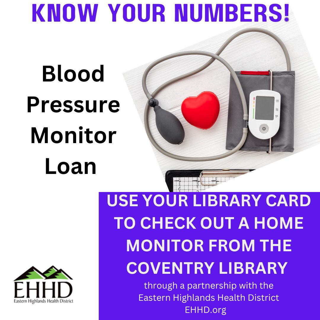 EHHDHealth's tweet photo. To encourage access to home monitors, the Coventry (and Mansfield) library has units for loan!  Monitoring &amp; recording your own blood pressure twice a day for a few weeks can help you (&amp; your healthcare provider) be aware of issues. Follow us @EHHDHealth #EHHDHealth https://t.co/nqJrIKPQUw