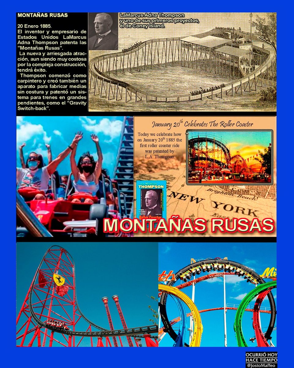 JostoMaffeo's tweet photo. 🎢 MONTAÑAS RUSAS 🎡
20 Enero 1885.
El inventor y empresario de #EEUU #LaMarcus #Adna #Thompson patenta las #MontañasRusas.
La nueva atracción, aun siendo muy costosa, tendrá éxito.
Thompson fue antes carpintero y creó también un aparato para fabricar medias sin costura. https://t.co/sjsLEXl7kw