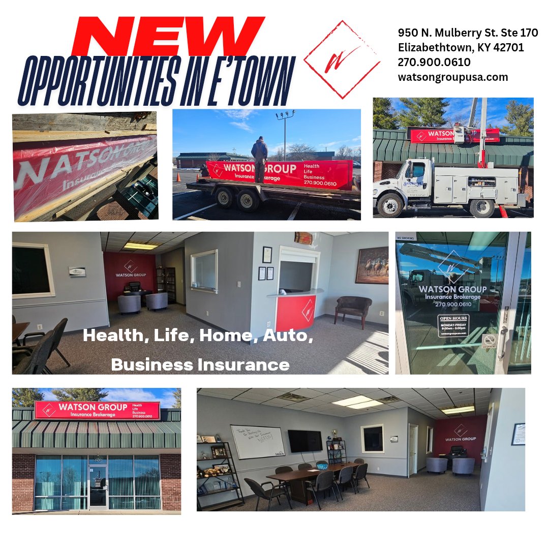 davewatsonky's tweet photo. Big things happening in Elizabethtown for OUR Watson Group team!! OUR new signage and office look AMAZING!! (We moved one unit over)  So proud of the difference WE are making! Call us if WE can help!  Share if possible! #watsongroupusa #wewentwithwatson https://t.co/1GaIAx0FmU